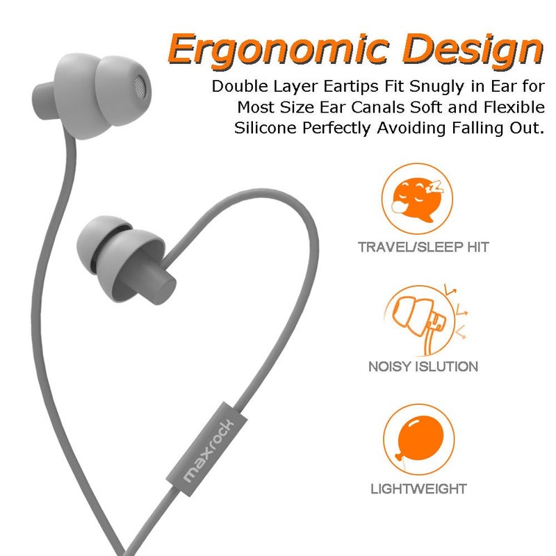MAXROCK Sleeping Headphones, in-Ear Soundproof Earplug Soft Earbuds with Mic Noise Cancelling Sleep Earphones Earpods for Side Sleeper, Insomnia, Snoring, Air Travel, Bedtime Listeningâ€¦ (Gray) - Image 2